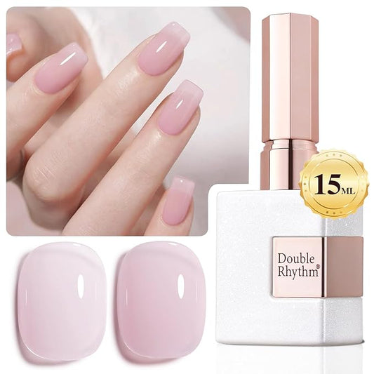 Double Rhythm Gel Polish 15ML Jelly Sheer Pastel Light Milky Color Pearl White Bottle 1 PC 0.5 OZ Full Size Nail Art Salon at Home (Milky Pink-D1381)