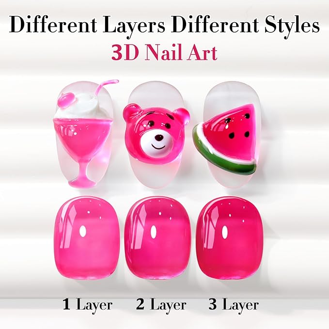 Double Rhythm 0.5 Oz Jelly Gel Polish Same Color Same Bottle Sheer Neutral Natural Light Milky Pastel 15ML Translucent Polish Art DIY at Home (Fuchsia Red-A1611)