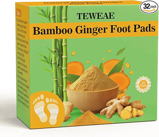 TEWEAE 32 Pads Foot Pads Natural Turmeric & Ginger, Wormwood, Bamboo Vinegar, Included 32Pads Goodnight Patches and 32 Adhesive Sheets