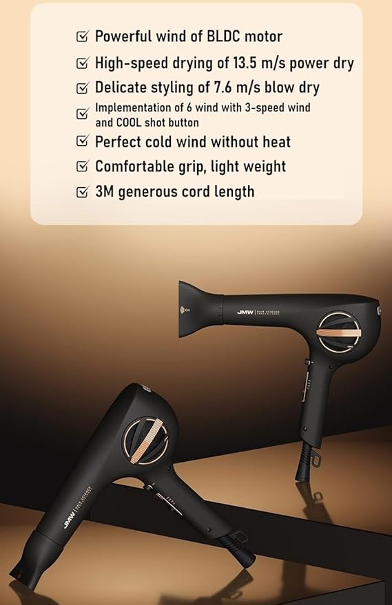 JMW Korean Salon Best & Steady Seller Dryer M7502A-1800W New Premium Power BLDC Motor, Powerful and Fast Drying for All Hair Types, Perfect Cold Wind, Pro Hair Dryer