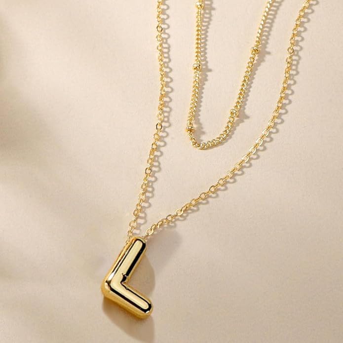 PANSHI Gold Initial Necklaces Gifts for Teen Girls Women Girlfriend Teen Girl Gifts Trendy Stuff Layered Bubble Letter Necklace Gold Jewelry Birthday Gift