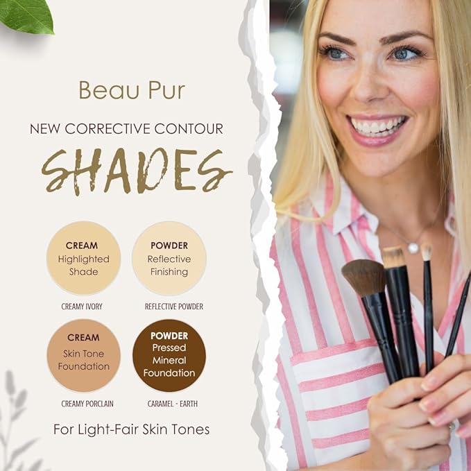 Corrective Contour Palette–Curated Cream & Powder Shades for All Face Shapes and Skin Tones - Sculpt & Define - Optimized, Travel-Friendly - Pure, Cruelty-Free, Made in USA (Light - Fair)