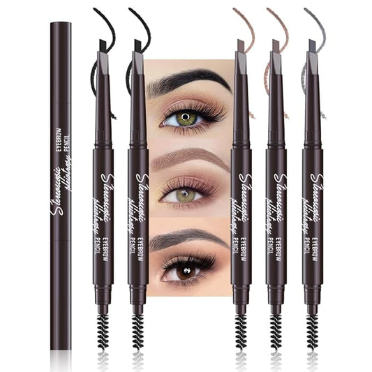 5 Pcs Ultimate Eyebrow Retractable Definer Pencils,Dual-Sided Natural Soft Textured Eyebrow Pencil, for Daily Look Eyebrow Makeup,Brow Brush,Fine Tip (2*black+2*milk tea+grey)