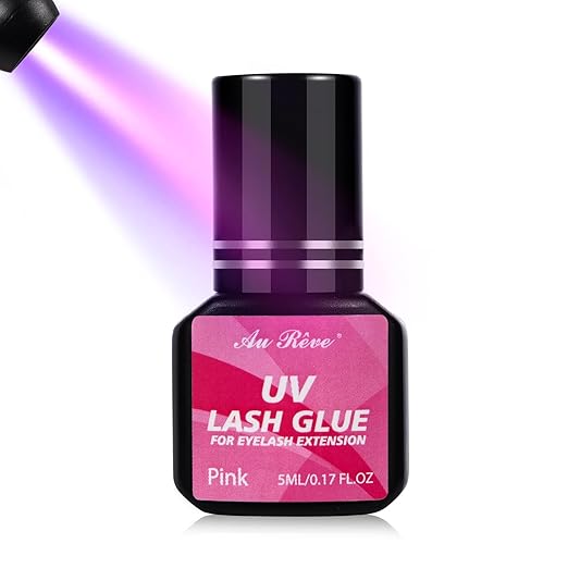 UV Eyelash Glue UV Glue 5ml DIY Lash Extensions 1 Sec Light Curing Fast-Drying 7-8 Weeks Long Lasting Waterproof Professional Use Only (Pink)