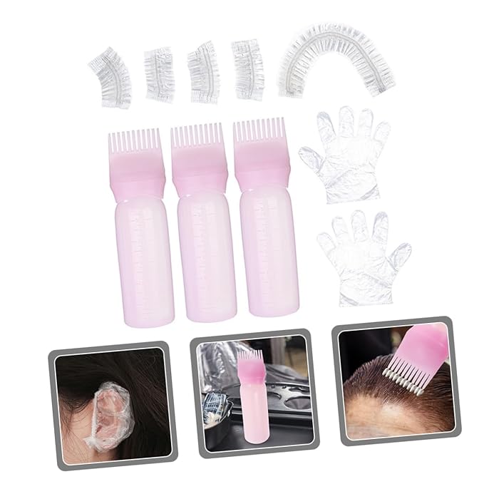 ASAKKURA Portable Hair Dye Kit with Applicator Bottle Flexible Coloring Tools Complete Hair Dyeing Accessories for Home and Salon Use Pink