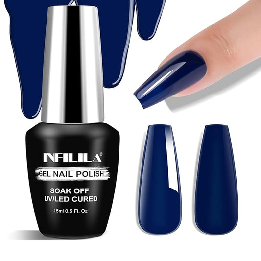 NXJ INFILILA Blue Gel Nail Polish, One-Stroke Coloring Dark Blue UV LED Gel Polish 15ml 0.51oz, Hema Free Royal Navy Deep Color Gift for Nail Art Manicure DIY for Women Girls SQ259
