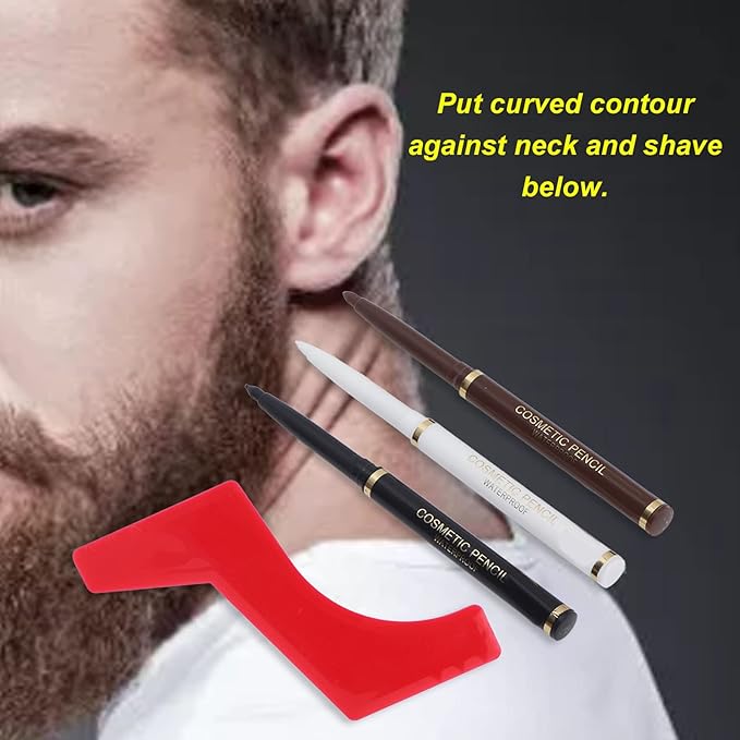 Beard Pencil Filler Set water proof Sweatproof Beard Shaping Tool Stencil Template for Men with 3 Pencils and 1 Shaper Ergonomic Design Perfect Contour Red Color