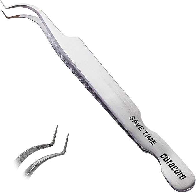 Curacoro Lash Tweezer - Professional & Precision Fiber Tip Grip Lash Tweezers for Eyelash Extensions, Multi Shapes & Purposes Tweezers for Volume, Isolation & Classic Lashes (Silver, Save Time)