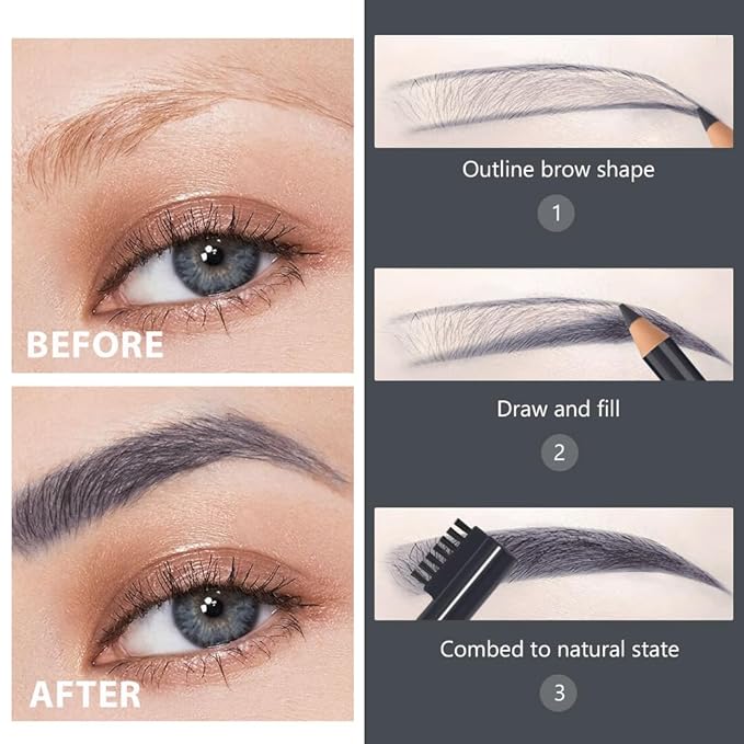 Eyebrow Pencils for Women with Sharpener, 6Pcs Hard-Core Wooden Eye Brow Eye Liner Pencils for Beginner Makeup, Waterproof & Sweat-Proof (6Pcs-Gray)