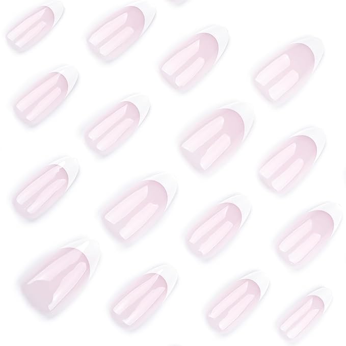 XZMeiLun White French Tips Press On Nails Almond Short, Grey Purple Press On Nails, Designer Reusable Acrylic Nails Press Ons, Fake Nails With Glue On Nails, Daily Wear Floral False Nails For Women
