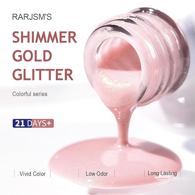 RARJSM Nude Glitter Pink Gel Polish Sparkle Pink Gold Shimmer Pigment Jelly Gel Nail Polish Sheer Transparent Neutral Color Skin Tone 15ml Natural Soak off UV LED Cured for Home Salon DIY Nail Art