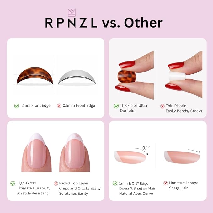 RPNZL Press On Nails - Halo | White and Pink Cat Eye, UV Finish Medium Almond Nails, Salon Quality | 32 Nails, 16 Sizes Kit with Glue and Adhesive Tabs I Female Founded