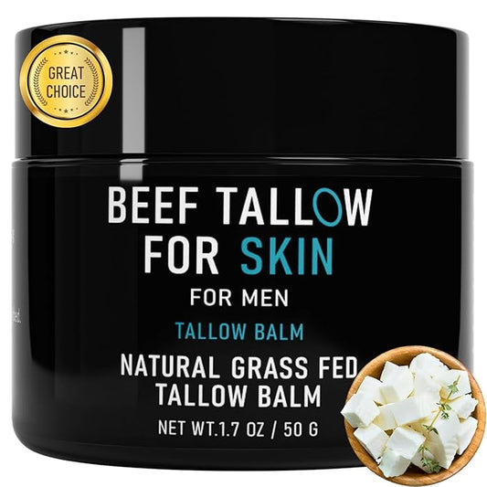 pekinly Beef Tallow for Skin, Beef Tallow Skin Care for Men, Mens Skincare Moisturizer for Face Neck Deeply Nourishing and Moisturizing, Unscented Original Tallow Face Moisturizer for Men, 1.7 OZ