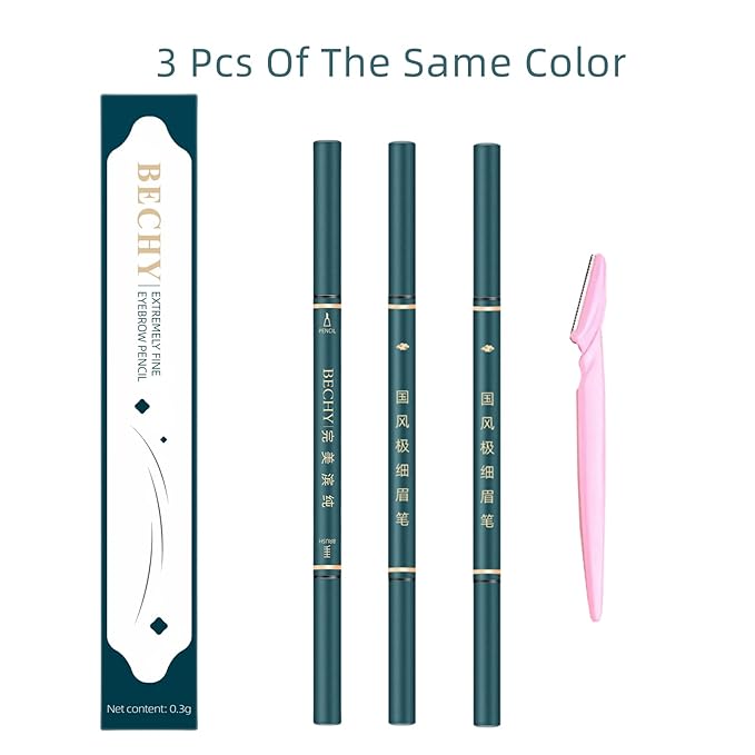 3 Pack of Waterproof Eyebrow Pencil,Professional Makeup Micro Brow Pencil,Brow Kit with Eyebrow Brush and Razor,Ultra-Fine Mechanical Pencil (Black)
