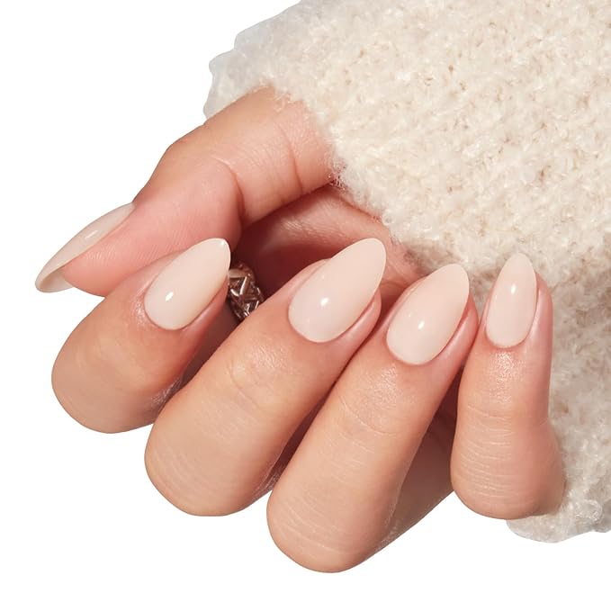 Modelones White Nude Press on Nails, Valentines Short Almond Fake Nails, Reusable Nail Kit with Nail Glue Adhesive Tabs Mini Nail File, Nails Press Ons 32Pcs 16 Sizes, Women Girl Gift