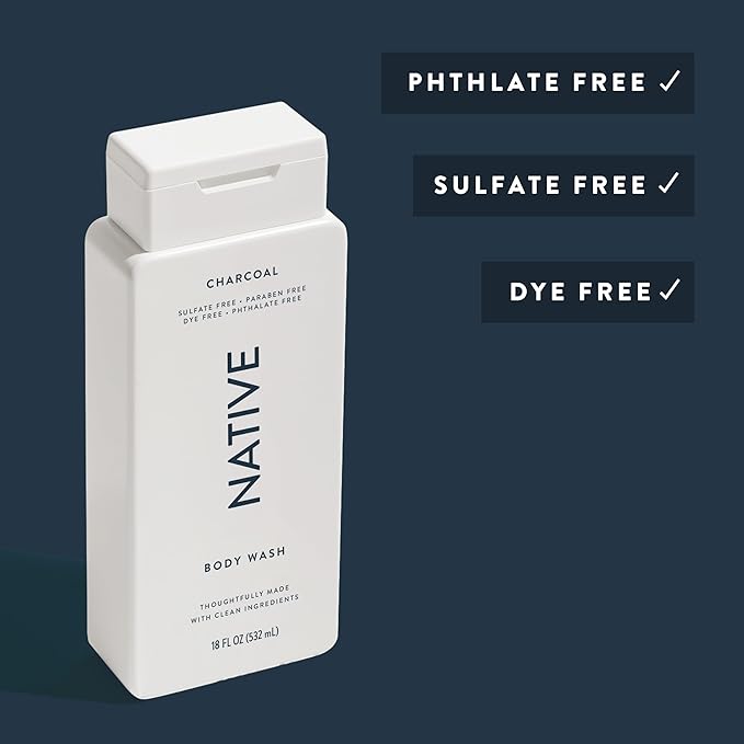 Native Body Wash Contains Naturally Derived Ingredients | For Women & Men, Sulfate, Dye, & Paraben Free Leaving Skin Soft and Hydrated | Charcoal 18 oz