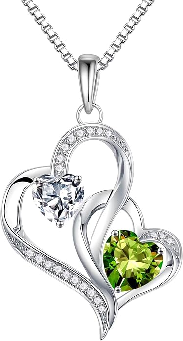 Iefil Valentines Day Gifts for Her, Birthstone Necklace for Women, 925 Sterling Silver Double Birthstone Necklace | Anniversary Birthday Gifts | Personalized Jewelry Gift for Wife Mom Girlfriend