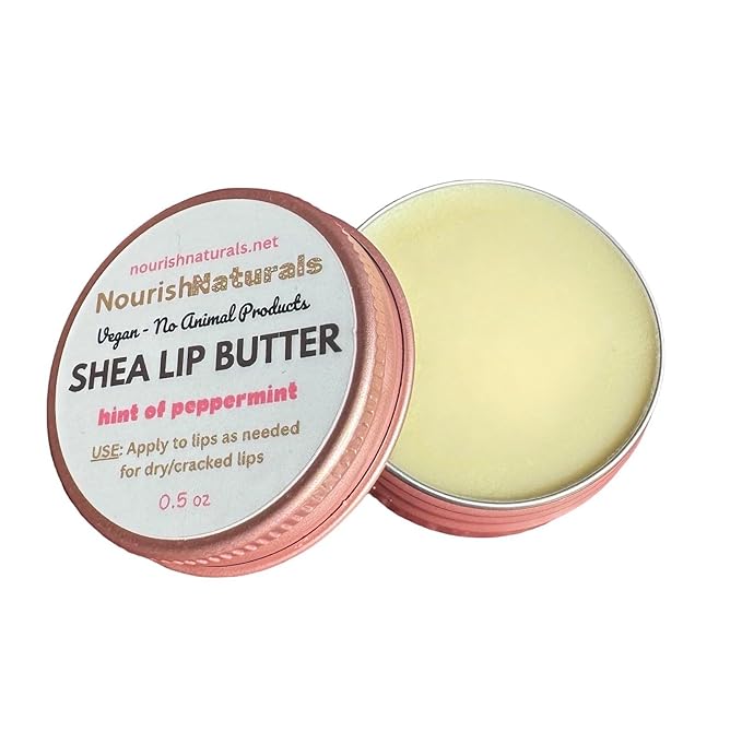 Shea Lip Butter - All Natural 4 Ingredient Lip Balm - for dry cracked lips, travel sized, ultra moisturizing vegan lip balm, for long lasting hydration & lip repair, scented w/Peppermint oil