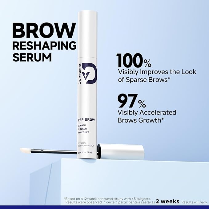 Dr Vincent Eyebrow Growth Serum with Biotin Peptides, 2.3× Absorption Advanced Formula for Naturally Fuller, Thicker, Stronger Brows, Vegan Cruelty-Free, 0.17 Fl Oz (5mL)