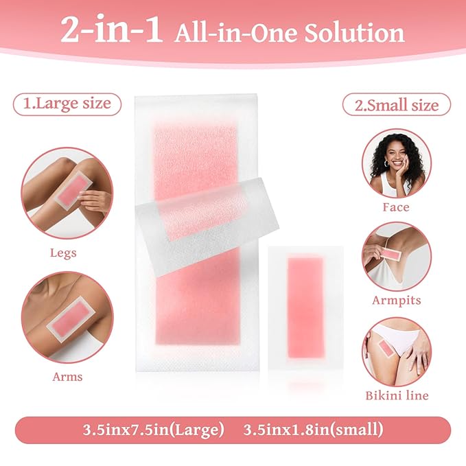 Waxpro Easy Wax Strips for Hair Removal - 60 Counts, 4 Soothing Wipes, No Heat Needed, Quick & Effective Face & Body Waxing Strips for Women, Perfect for Eyebrows, Lip, Leg & Body Hair Removal (Pink)