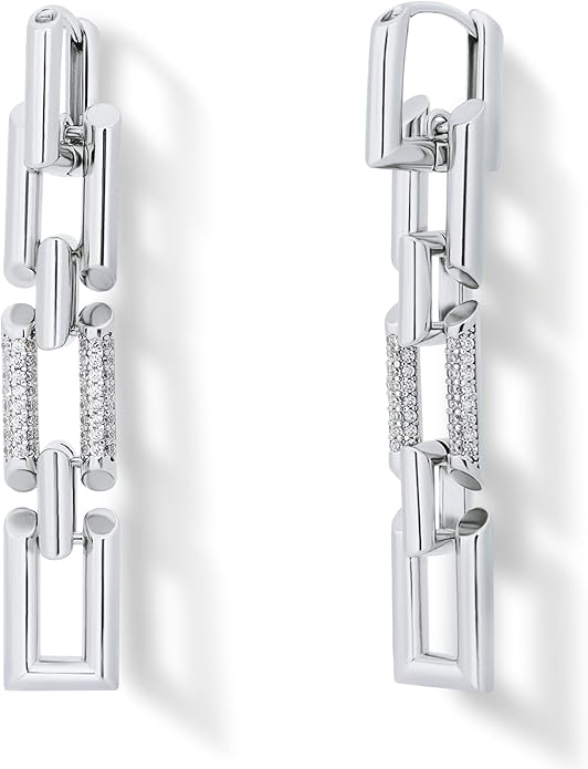 OZEL 14K Gold & Silver Plated Paperclip Chain Earrings with Cubic Zirconia – Dangle, Hoop, Huggie, Stud Styles – Women’s Fashion Jewelry Gift