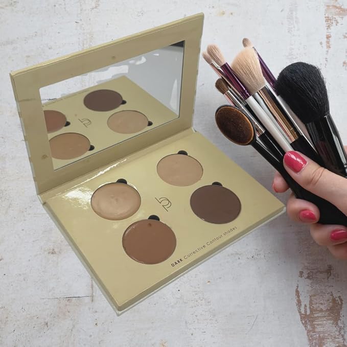 Corrective Contour Palette–Curated Cream & Powder Shades for All Face Shapes and Skin Tones - Sculpt & Define - Optimized, Travel-Friendly - Pure, Cruelty-Free, Made in USA (Dark)