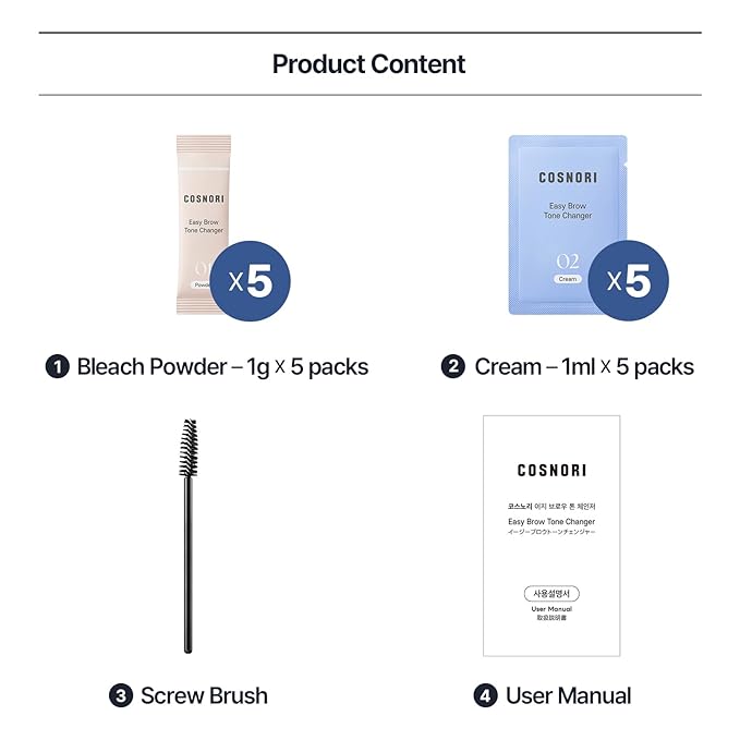COSNORI Easy Brow Tone Changer – Gentle Lightening Formula for Soft, Natural Look – Brow Bleach Kit, Easy At-Home Application, Quick Results in 2–3 Minutes, 5 Applications