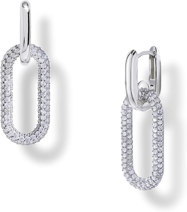 OZEL 14K Gold & Silver Plated Paperclip Chain Earrings with Cubic Zirconia – Dangle, Hoop, Huggie, Stud Styles – Women’s Fashion Jewelry Gift