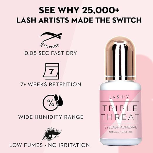One V Salon Strong Triple Threat Advanced Eyelash Extension Glue (0.17fl.oz/5ml)/ 0.5 Sec Dry/up to 8 Weeks Retention/Professional Supplies