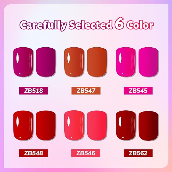 OpenLive 10ml Red Nail Polish Set 6 Colors Rose Red All Seasons Neutral Color Fast Dry Nail Polish Set for Women Salon DIY Nail Art