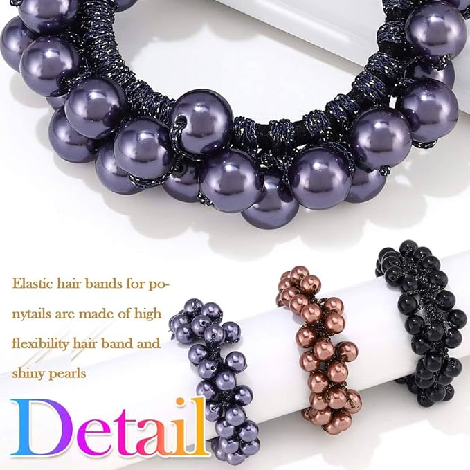 CAKURE Beaded Hair Ties Pearl Ponytail Holders Pearl Hair Accessories for Women (Pack of 3)