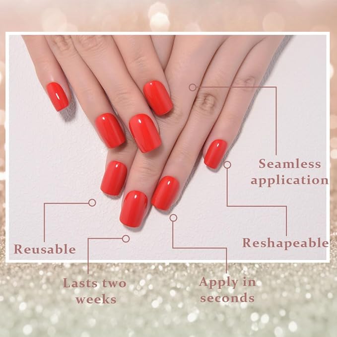 evpct Ruby Red Short Press on Nails Square, Glossy Soft Gel Acrylic Fake Press on Nails Manicure Kit, Reusable Artificial Stick on Nail for Women, Full Cover Easy Application Easy At-Home Salon