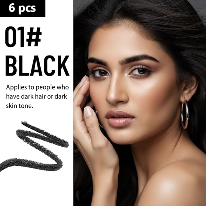 Eyebrow Pencils for Women with Sharpener, 6Pcs Hard-Core Wooden Eye Brow Eye Liner Pencils for Beginner Makeup, Waterproof & Sweat-Proof (6Pcs-Black)