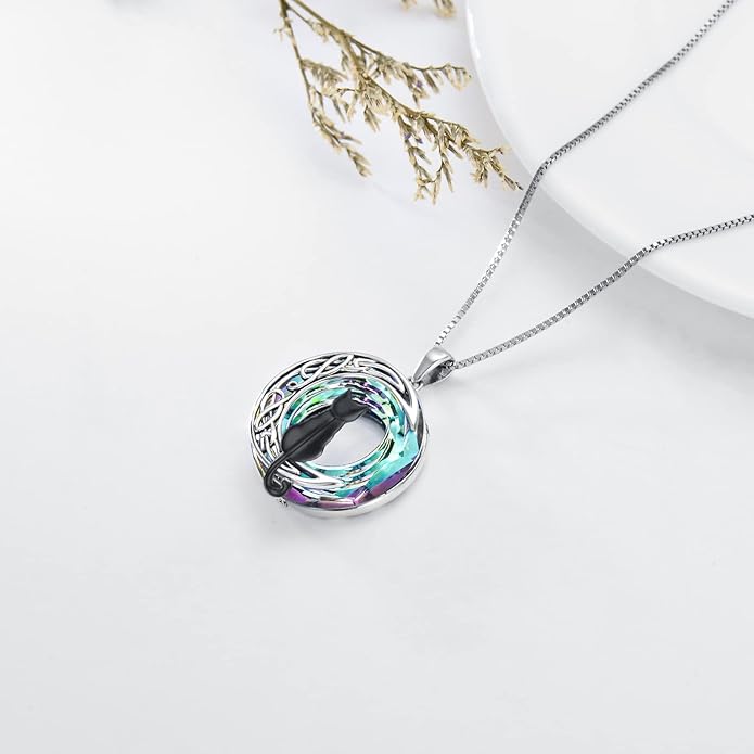 TOUPOP Cat Gifts for Cat Lovers One Two Three Four Cats Necklace Sterling Silver Cats on the Moon Pendant Necklace with Blue Circle Crystal Birthday Christmas Celtic Jewelry Gifts for Women