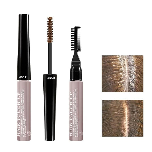 GEUUFEA Hair Mascara for Gray Hair, 3 In 1 Hair Color Concealer Stick with Precision Applicator, Temporary Hairline Filler, Multi-Purpose Mascara for Eyebrow and Beard（Light Brown）