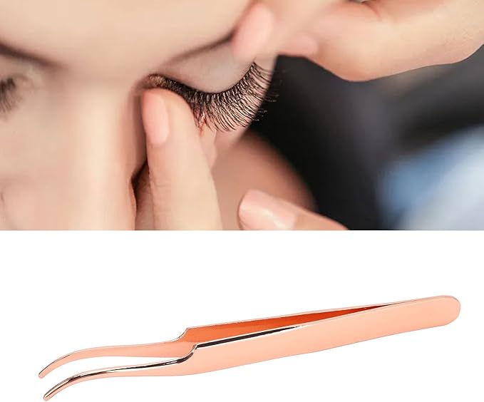 Eyelash Applicator Tool DIY Rose Gold Curved Lash Tweezer for Easy Lashes Application and Removal