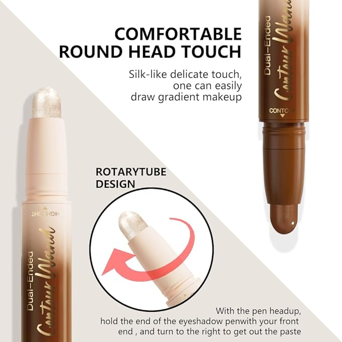 evpct Nuetral Nude &Silver Shimmer Cream Foundation Stick Face Body Makeup Dual Ended, no Transfer Waterproof 2in1 Cream Concealer Stick Contouring Makeup, Nose Contour Bronzer Sticks Face Highlighter
