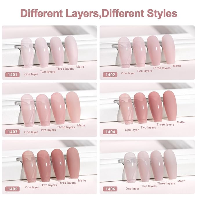 RARJSM Nude Jelly Gel Nail Polish Set Sheer Soft Ivory Blush Beige Rosy Mocha Brown Pink Cashmere Gray 6 Pcs Neutral Skin Tone Colors French Manicure Gelpolish Soak Off Curing Requires for Home Salon