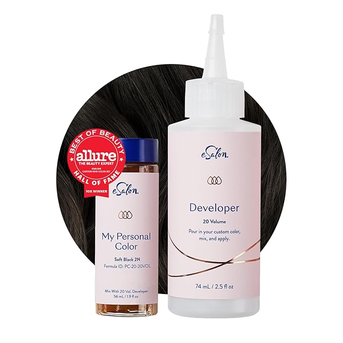 eSalon Permanent Hair Color & Hair Dye Complete Kit - Soft Black - Personal Colorist Kit for Up To 100% Gray Coverage for All Hair Types - Professional-Grade Ammonia-Free Hair Dye