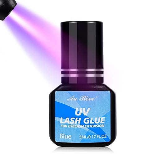 UV Eyelash Glue UV Glue 5ml DIY Lash Extensions 1 Sec Light Curing Fast-Drying 7-8 Weeks Long Lasting Waterproof Professional Use Only (Blue)