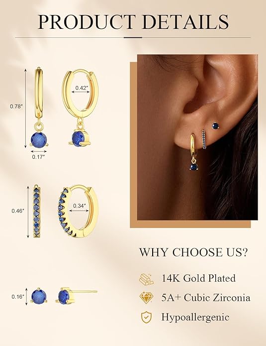 Freekiss 3 Pairs Gold Hoop Earrings Set: Dainty Stud Earrings Trendy Small 14K Gold Plated Hypoallergenic Dangle Cartilage Huggie Hoop Earrings for Women Gold Jewelry for Women Gifts
