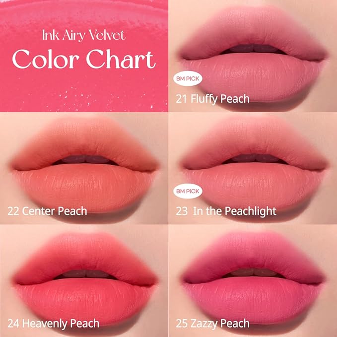 Peripera Ink Airy Velvet Lip Tint | High-Pigmentation, Lightweight, Soft, Moisturizing (021 AIRY PEACH)