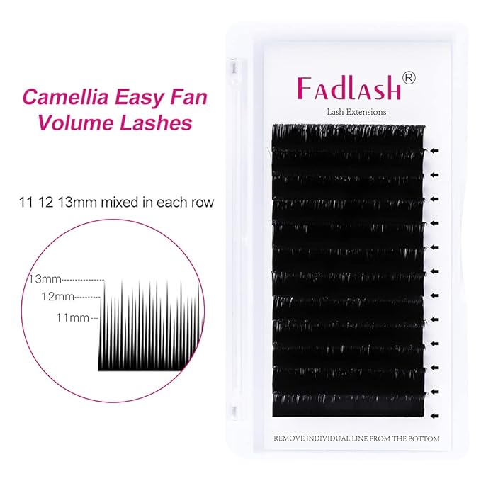 FADLASH Volume Lash Extensions Multi Length Easy Fan Lashes .03 .05 .07 Automatic Blooming Eyelash Extensions C D DD L Curl (0.07-D, Camellia 11-12-13mm)