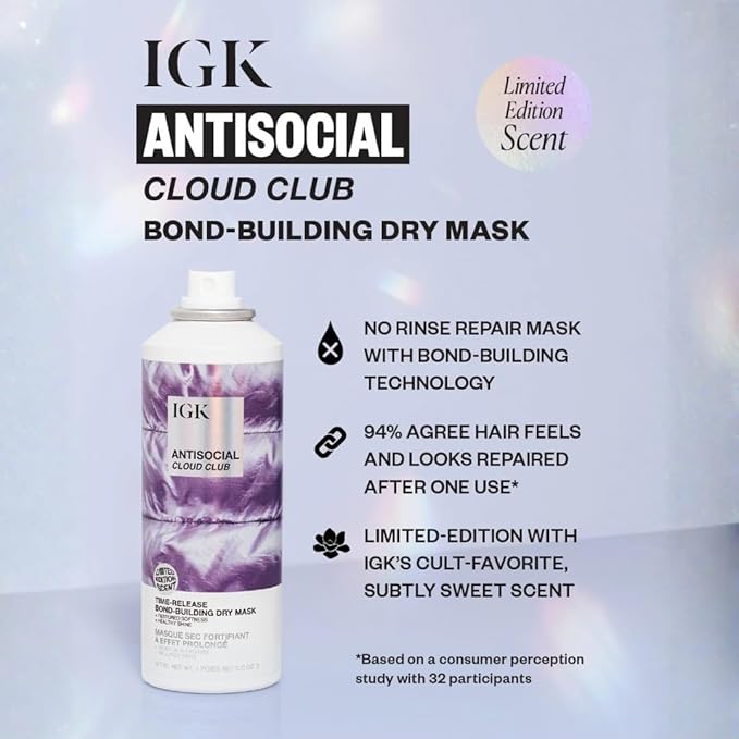 IGK Antisocial Bond-Building Hair Mask | Leave-In Dry Treatment, Repairs + Softens + Adds Shine | Vegan & Cruelty Free | 5 oz