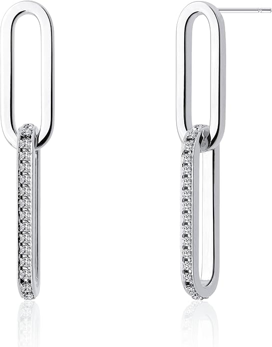 OZEL 14K Gold & Silver Plated Paperclip Chain Earrings with Cubic Zirconia – Dangle, Hoop, Huggie, Stud Styles – Women’s Fashion Jewelry Gift