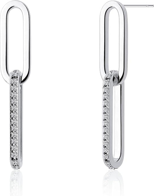 OZEL 14K Gold & Silver Plated Paperclip Chain Earrings with Cubic Zirconia – Dangle, Hoop, Huggie, Stud Styles – Women’s Fashion Jewelry Gift