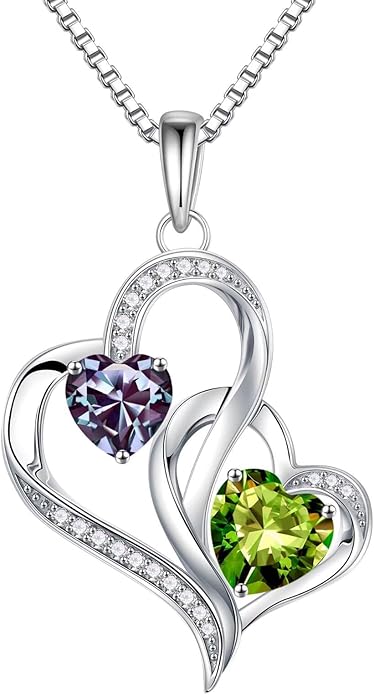 Iefil Valentines Day Gifts for Her, Birthstone Necklace for Women, 925 Sterling Silver Double Birthstone Necklace | Anniversary Birthday Gifts | Personalized Jewelry Gift for Wife Mom Girlfriend