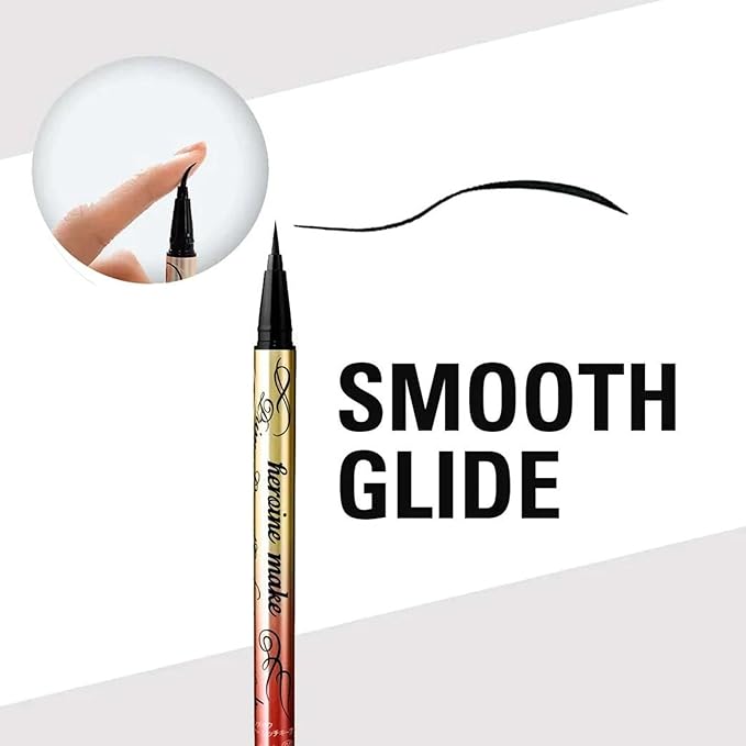 HEROINE MAKE by KISSME Waterproof Eyeliner for Intense Color & Ultra-Fine 0.1mm Tip, Liquid Eyeliner Pen with Organic Beauty Serum, Cat Eye Liner for Long Lasting Dramatic Lines, Jet Black 1 EA, PRIME