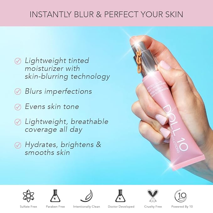 Doll 10 TCE Liquid Filter – CC Cream - Liquid Foundation - Lightweight Tinted Moisturizer & Skin Tint - Blurs Pores & Fine Lines - Vegan - Clean Makeup - [Medium] - 30 Day Supply