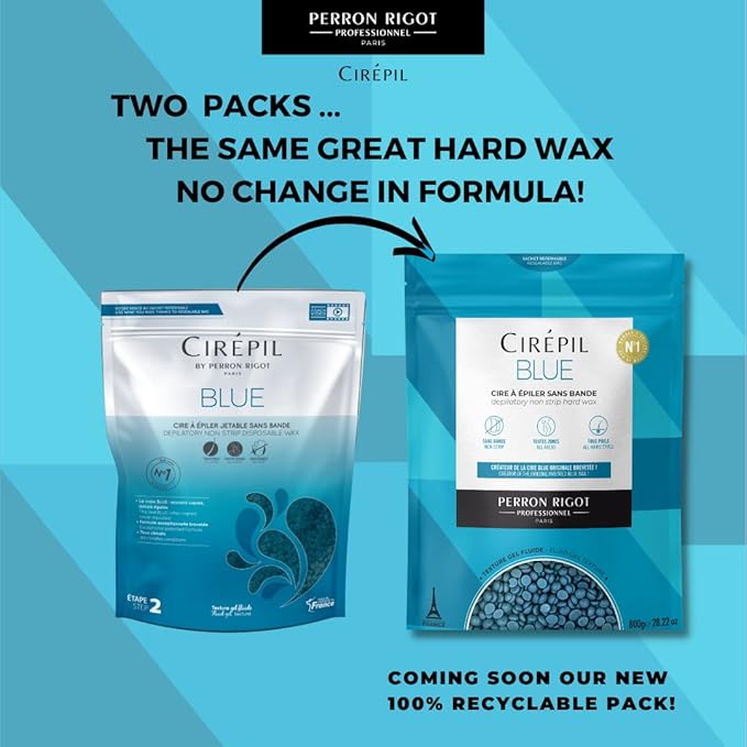 Cirepil - Blue - 800g / 28.22 oz Hard Wax Beads Bag - Face & Body Wax, Unscented & No Strip Needed - Perfect for Sensitive Skin & Brazilian Waxing - Fluid Gel Texture, Easy Hair-Removal